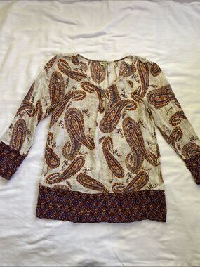 Lucky Brand Paisley Tunic Top - Cream, Brown & Rust